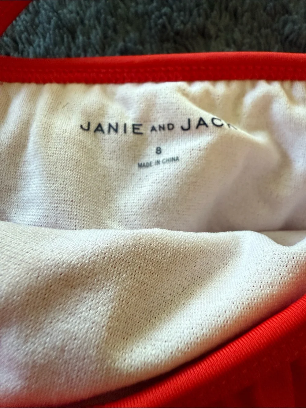 Janie and Jack Red Ruffle Bikini Set with White Flower Trim